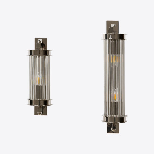 wall light with small clear glass rods and nickel finish