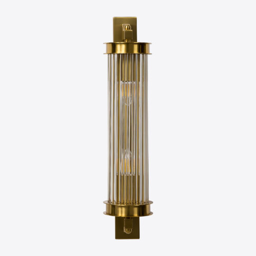 wall light with clear glass rods and brass finish