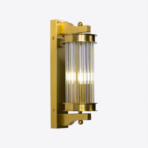 wall light with small clear glass rods and brass finish