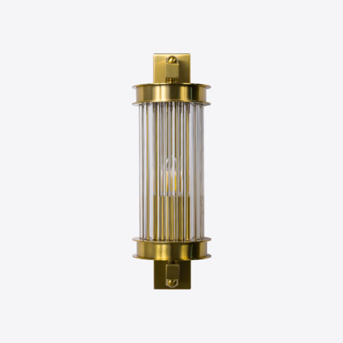 wall light with small clear glass rods and brass finish