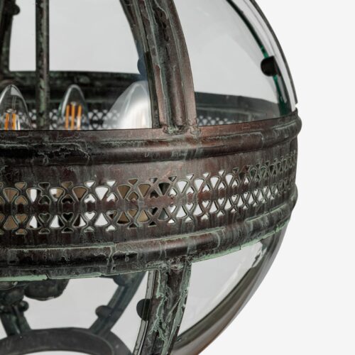 hanging globe lantern - brass with a verdigris finish