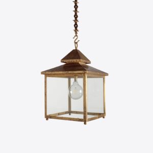 square hanging lantern in brass with clear glass - ideal for hallways, covered porches