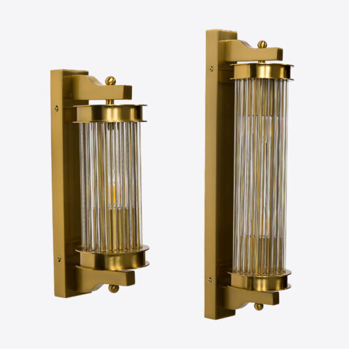 wall light with small clear glass rods and brass finish