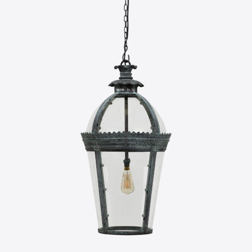 large verdigris bronze hanging lantern