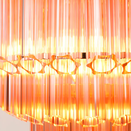 Pink Palermo Chandelier - Pure White Lines - pink tiered vintage Murano 70's inspired chandelier