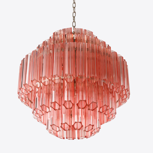 Pink Palermo Chandelier - Pure White Lines - pink tiered vintage Murano 70's inspired chandelier