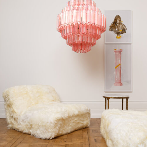 Pink Palermo Chandelier - Pure White Lines - pink tiered vintage Murano 70's inspired chandelier