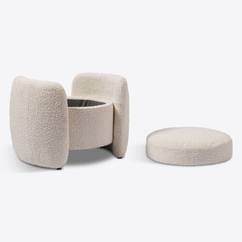 California boucle upholstered storage stool