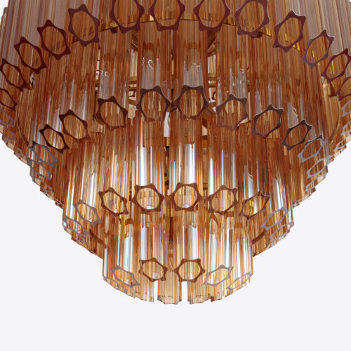 amber yellow tiered chandelier in style of Murano glass