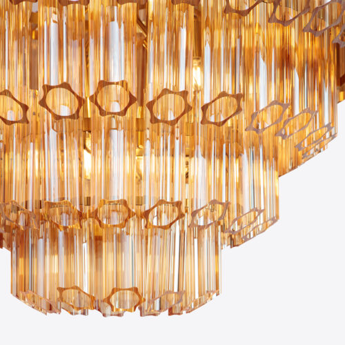 amber yellow tiered chandelier in style of Murano glass