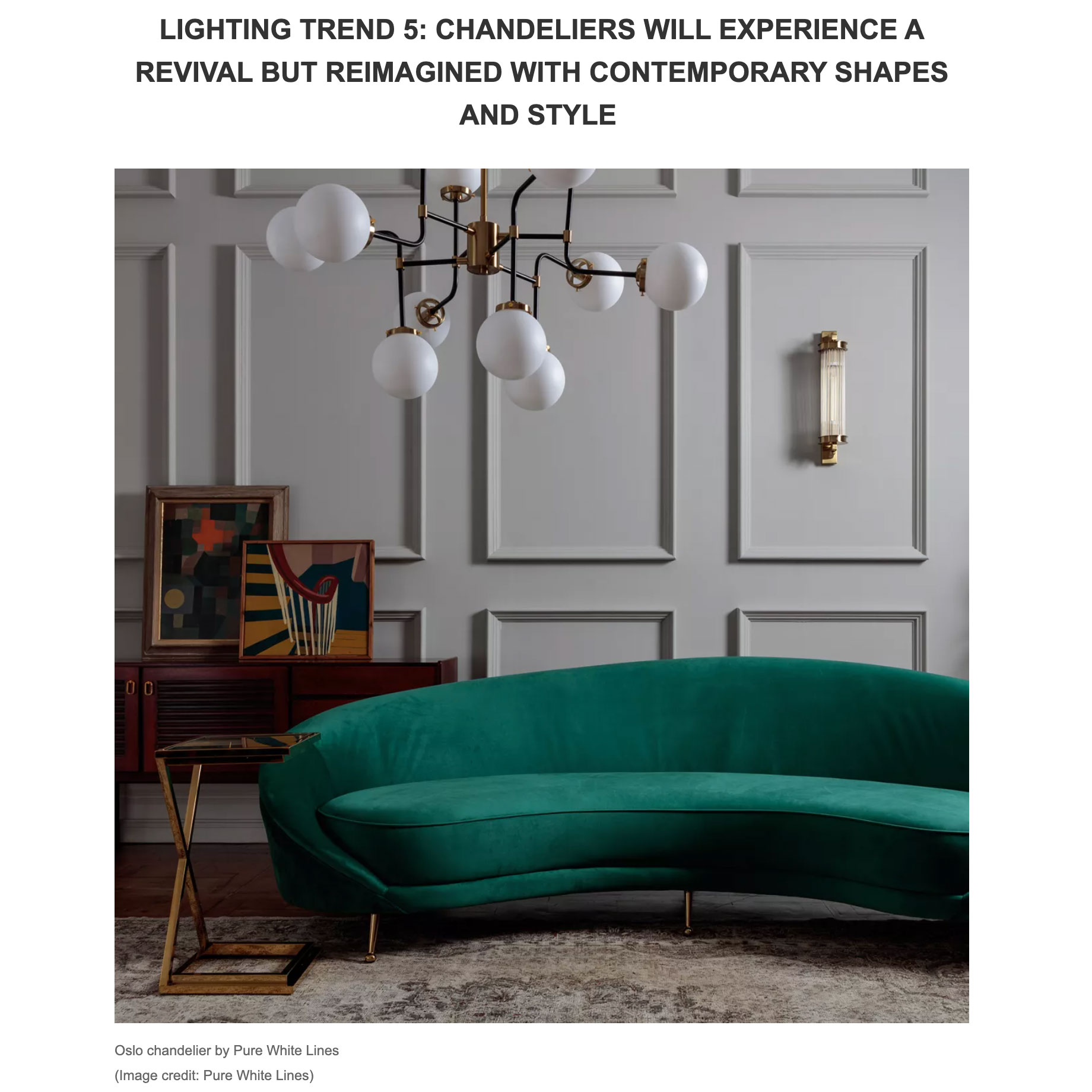 Pure White Lines Oslo sputnik light dans le magazine Living Etc
