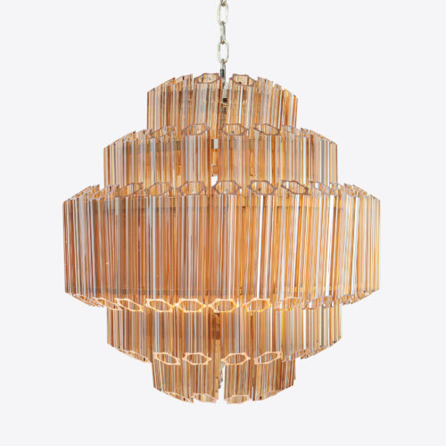 amber yellow tiered chandelier in 70s vintage style of Murano glass