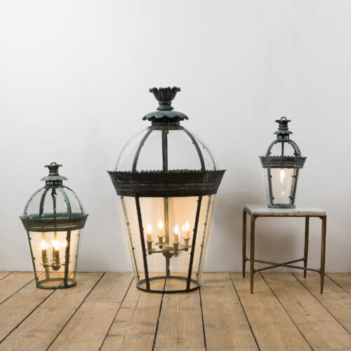 Byron hanging lantern in a verdigris finish available in 3 sizes