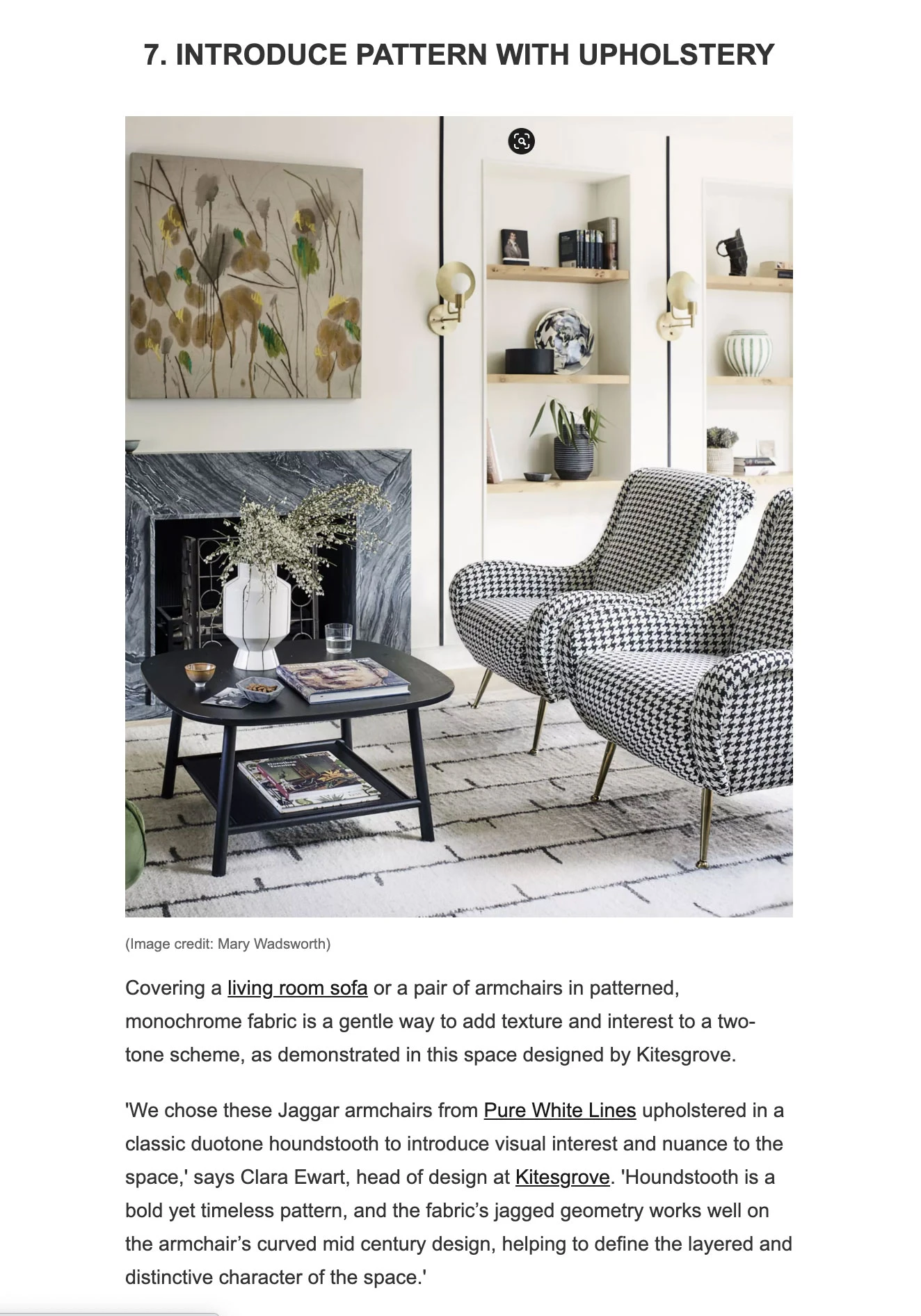 Maisons et jardins – salons monochromes – intérieurs Kitesgrove