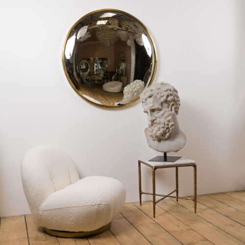 aged glass convex mirror with brass frame