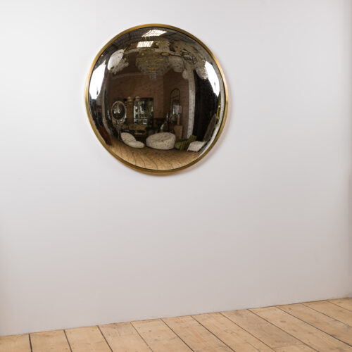 aged glass convex mirror with brass frame