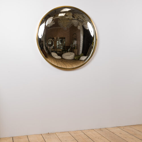 aged glass convex mirror with brass frame