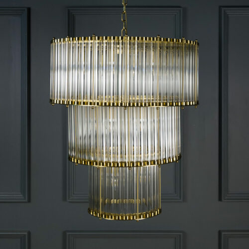 Triple Monza - triple clear glass chandelier with a nod to Art Deco