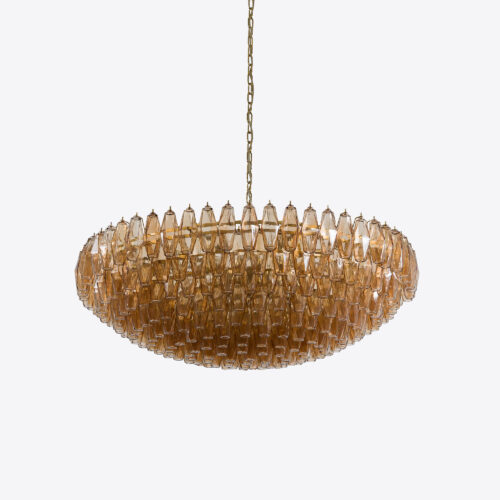 lustre à étages jaune ambré dans le style du verre de Murano