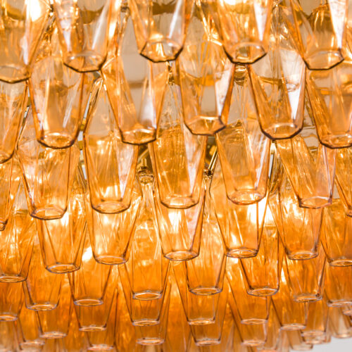 amber yellow tiered chandelier in style of Murano glass