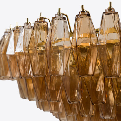 amber yellow tiered chandelier in style of Murano glass