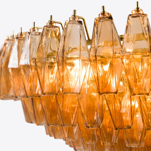 amber yellow tiered chandelier in style of Murano glass