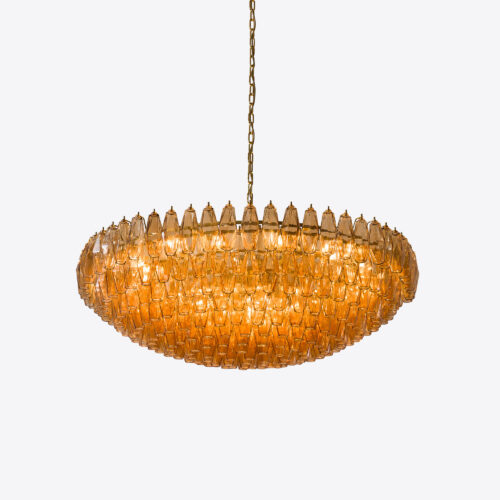 amber yellow tiered chandelier in style of Murano glass