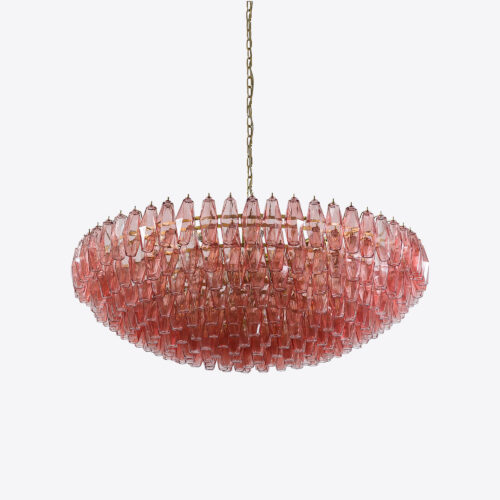 pink tiered chandelier in style of Murano glass