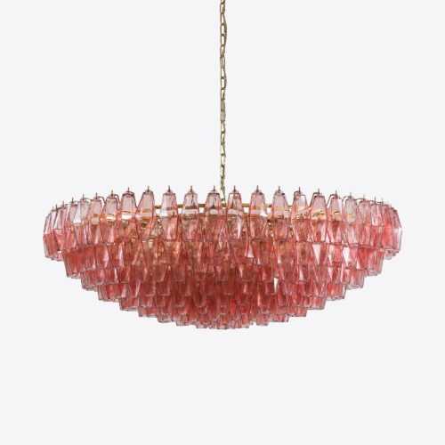 pink tiered chandelier in style of Murano glass