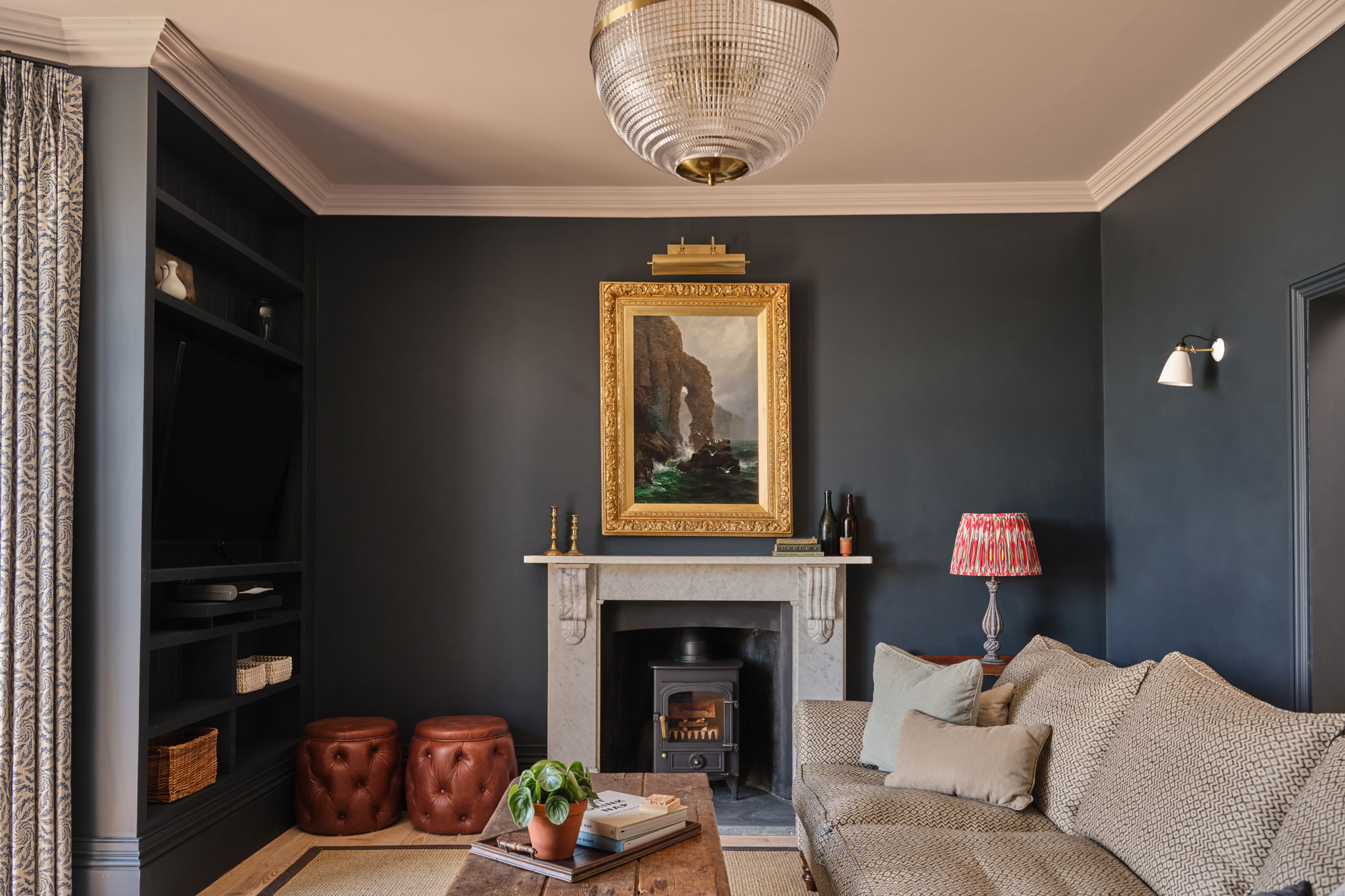 Atlanta Trevone Bay Cornwall - Parisian holophane globe with a brass picture light