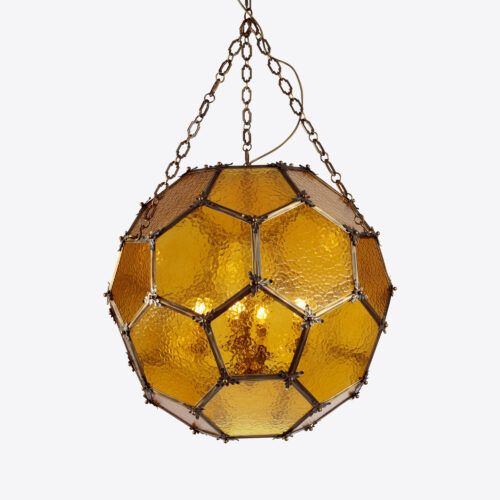 large geometric hanging lantern with amber glass - Parnham Park