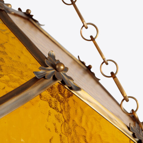 large geometric hanging lantern with amber glass - Parnham Park