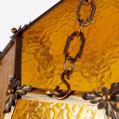 large geometric hanging lantern with amber glass - Parnham Park