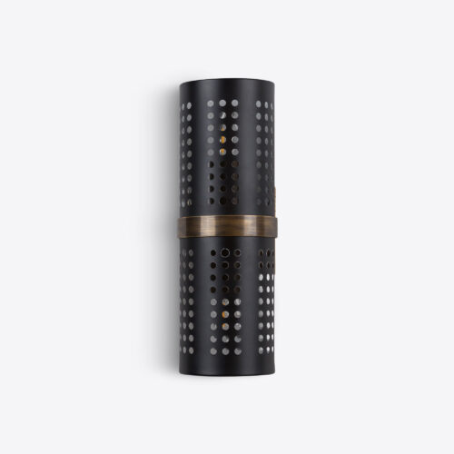 Breuer brass tubular wall light in mid-century brutalist style with perforations