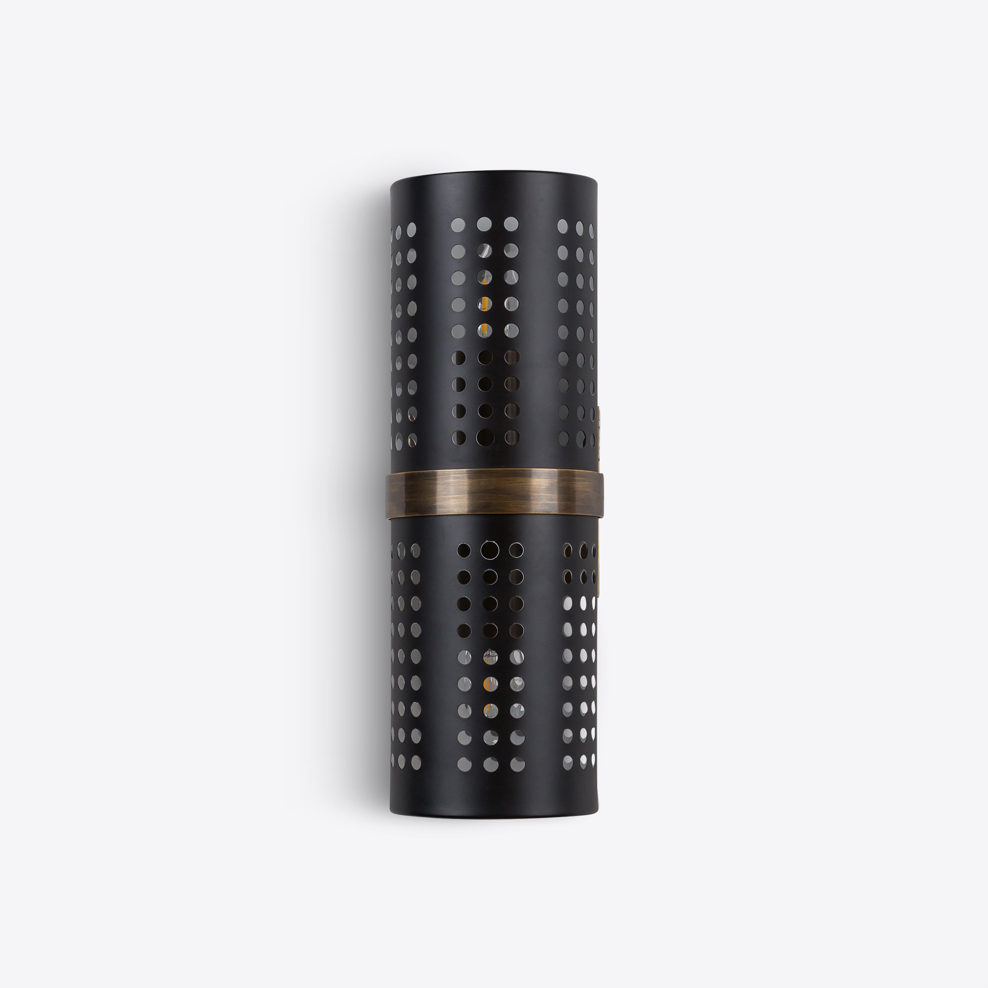 Breuer brass tubular wall light in mid-century brutalist style with perforations