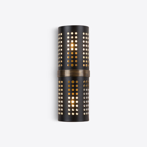 Breuer brass tubular wall light in mid-century brutalist style with perforations