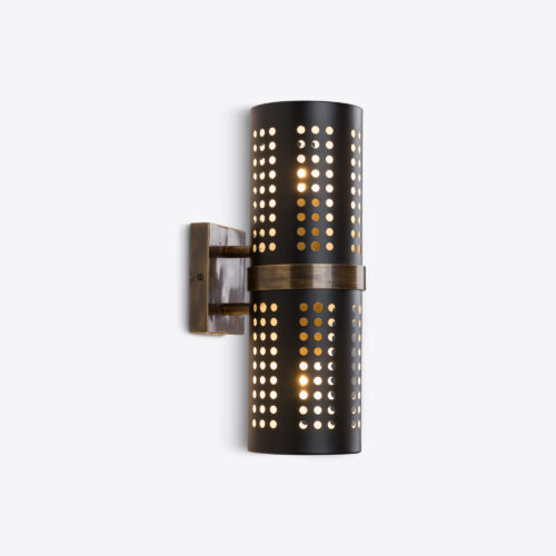 Breuer brass tubular wall light in mid-century brutalist style with perforations