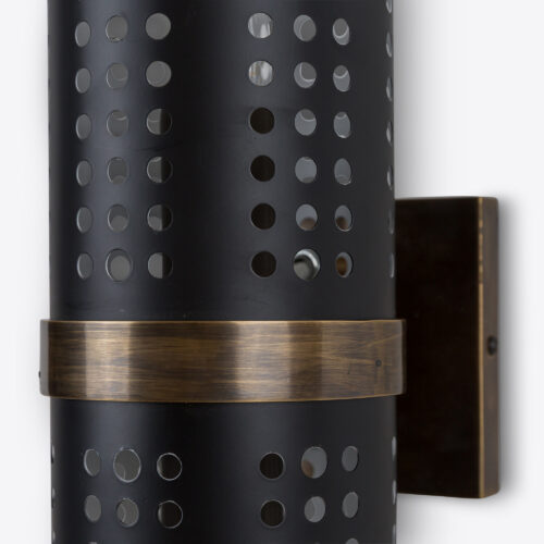 Breuer brass tubular wall light in mid-century brutalist style with perforations