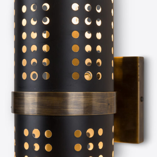 Breuer brass tubular wall light in mid-century brutalist style with perforations