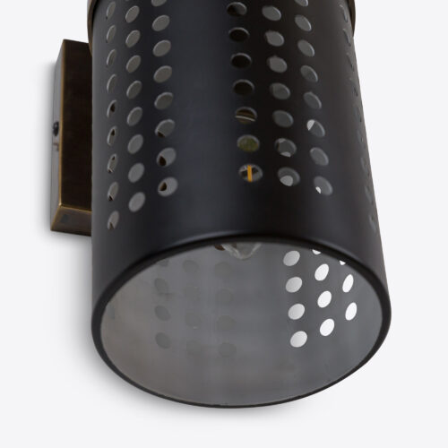 Breuer brass tubular wall light in mid-century brutalist style with perforations