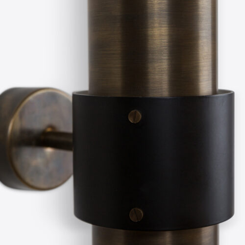 brass tubular wall light in mid-century brutalist style