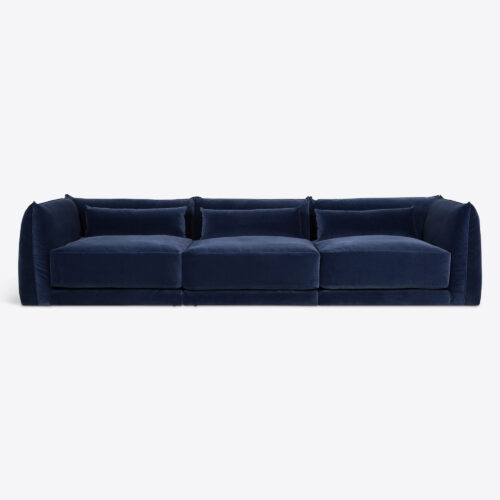 cornflower blue velvet Milano sectional sofa 70's style