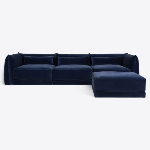 cornflower blue velvet Milano sectional sofa 70's style