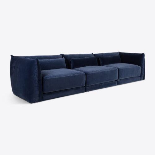 cornflower blue velvet Milano sectional sofa 70's style