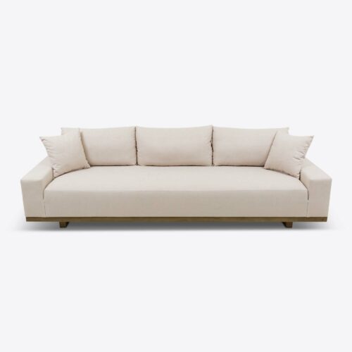 Bondi three seater sofa in linen with wooden back panel