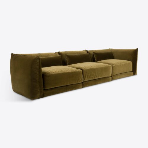 Milano sectional sofa 70's style moss green velvet