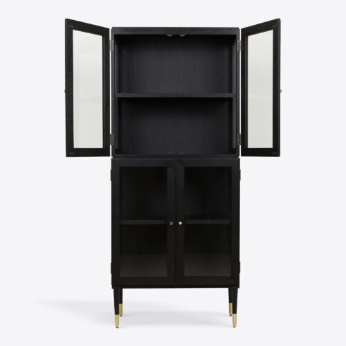 Richmond oak ebonised glazed tall drinks cabinet mid-century inspired