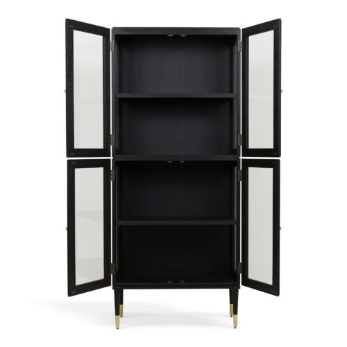 Richmond oak ebonised glazed tall drinks cabinet mid-century inspired