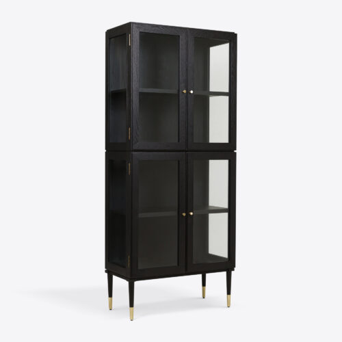 Richmond oak ebonised glazed tall drinks cabinet mid-century inspired