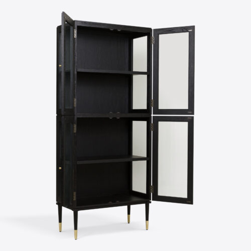 Richmond oak ebonised glazed tall drinks cabinet mid-century inspired